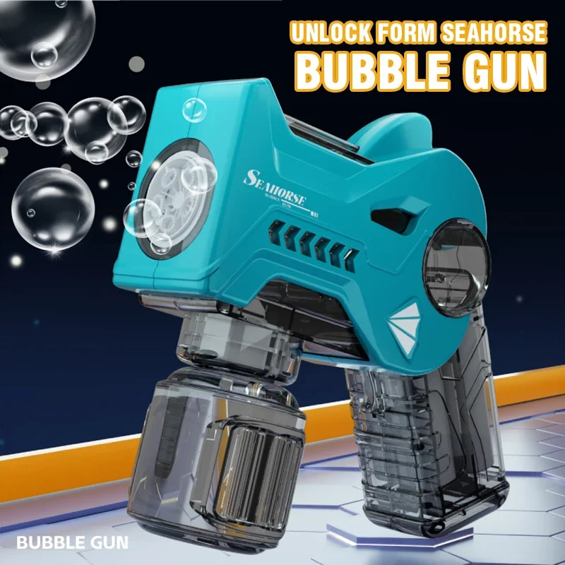 Pistola de burbujas automática, tiburón eléctrico espacial, juguete para niños, máquina sopladora de burbujas de dinosaurio para niños, regalos, juguetes para fiesta de boda al aire libre - imagen 3