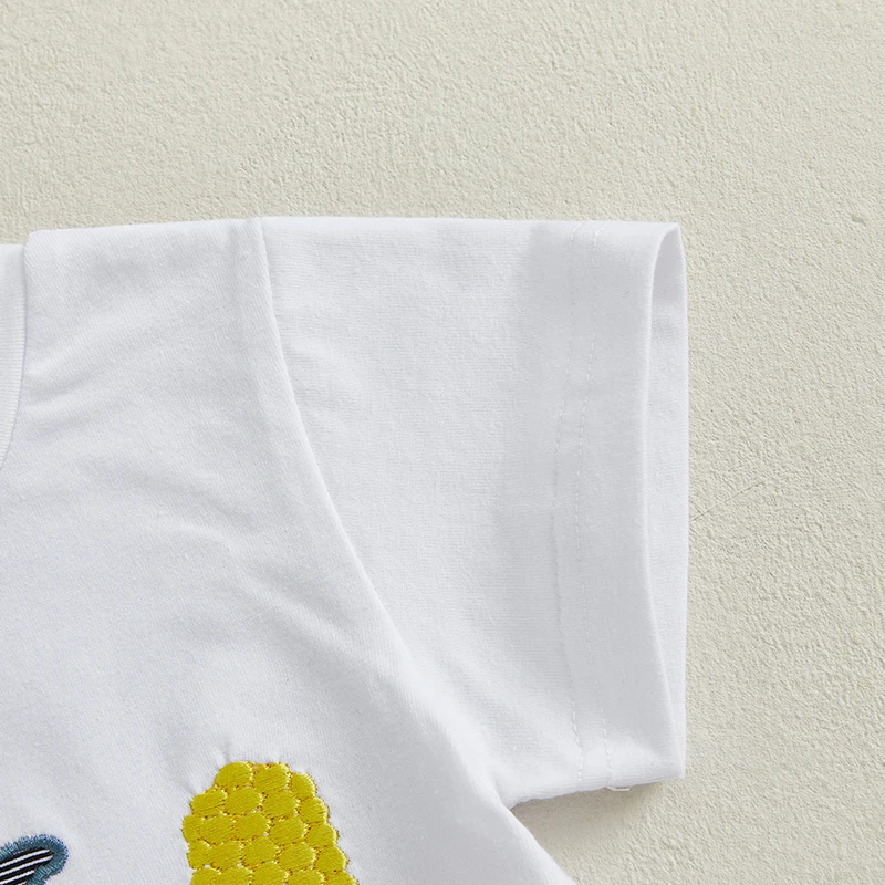 Suefunskry Conjuntos de pantalones cortos de verano para niños, camisetas de manga corta con cuello redondo y estampado de maíz y langosta y pantalones cortos a rayas - imagen 4