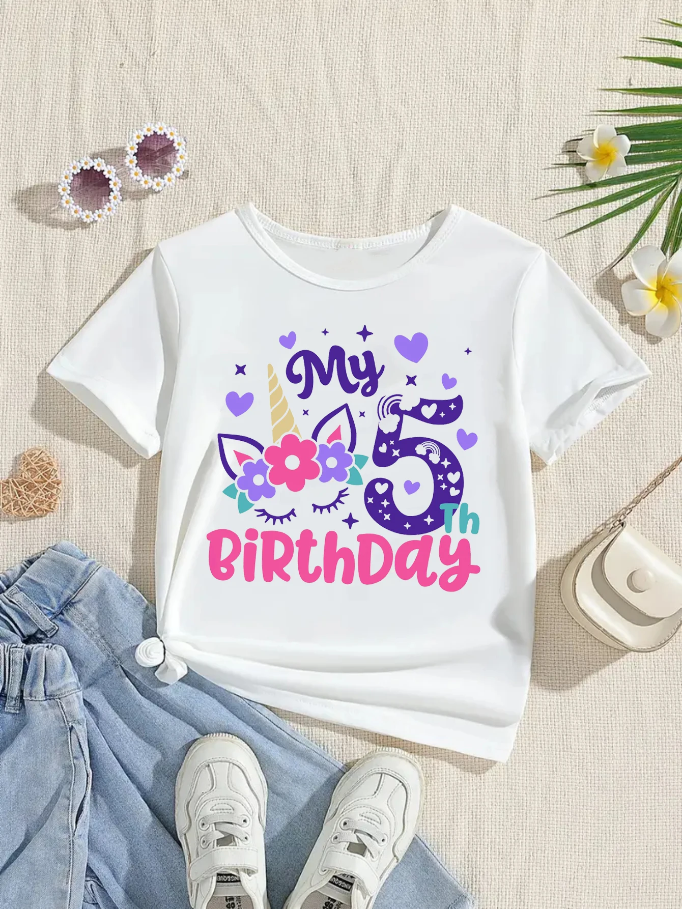 Camiseta unicornio para niña con corazones y flores divertida - imagen 4
