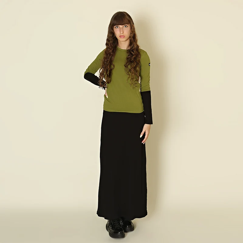 Aa-vestido de invierno sin mangas para mujer, camiseta acanalada negra, Mangas de bloque de color, camisa superior, cuello redondo grande, vestido acanalado - imagen 4