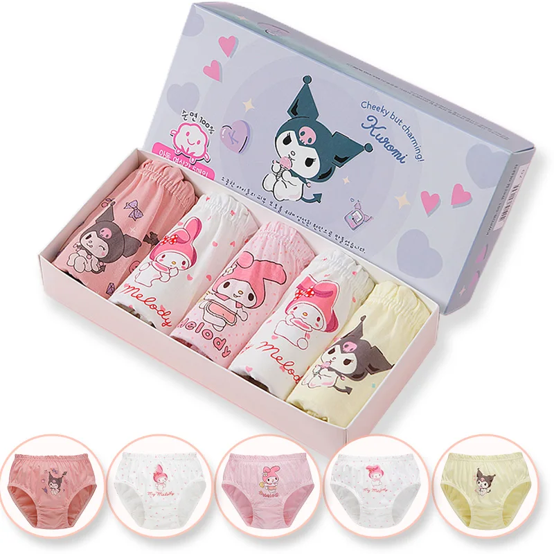 5 piezas/caja de bragas de algodón para niñas, bonitos personajes de dibujos animados Kuromi Melody, ropa interior para niñas, bragas transpirables para niños - imagen 4