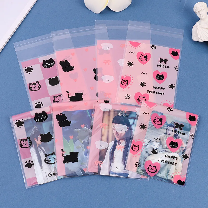 Fundas transparentes para sesión fotográfica INS, bolsa protectora para sesión fotográfica, bonito estampado de lazo, autoadhesivo, bolsa autosellante Opp, regalo, 50 Uds.