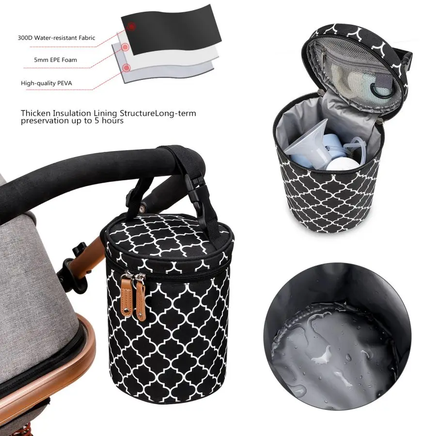Bolsa redonda para biberones, bolsa de mano para mamás, bolsa para cochecito, bolsa para bomba de leche, bolsa de preservación a temperatura constante - imagen 5