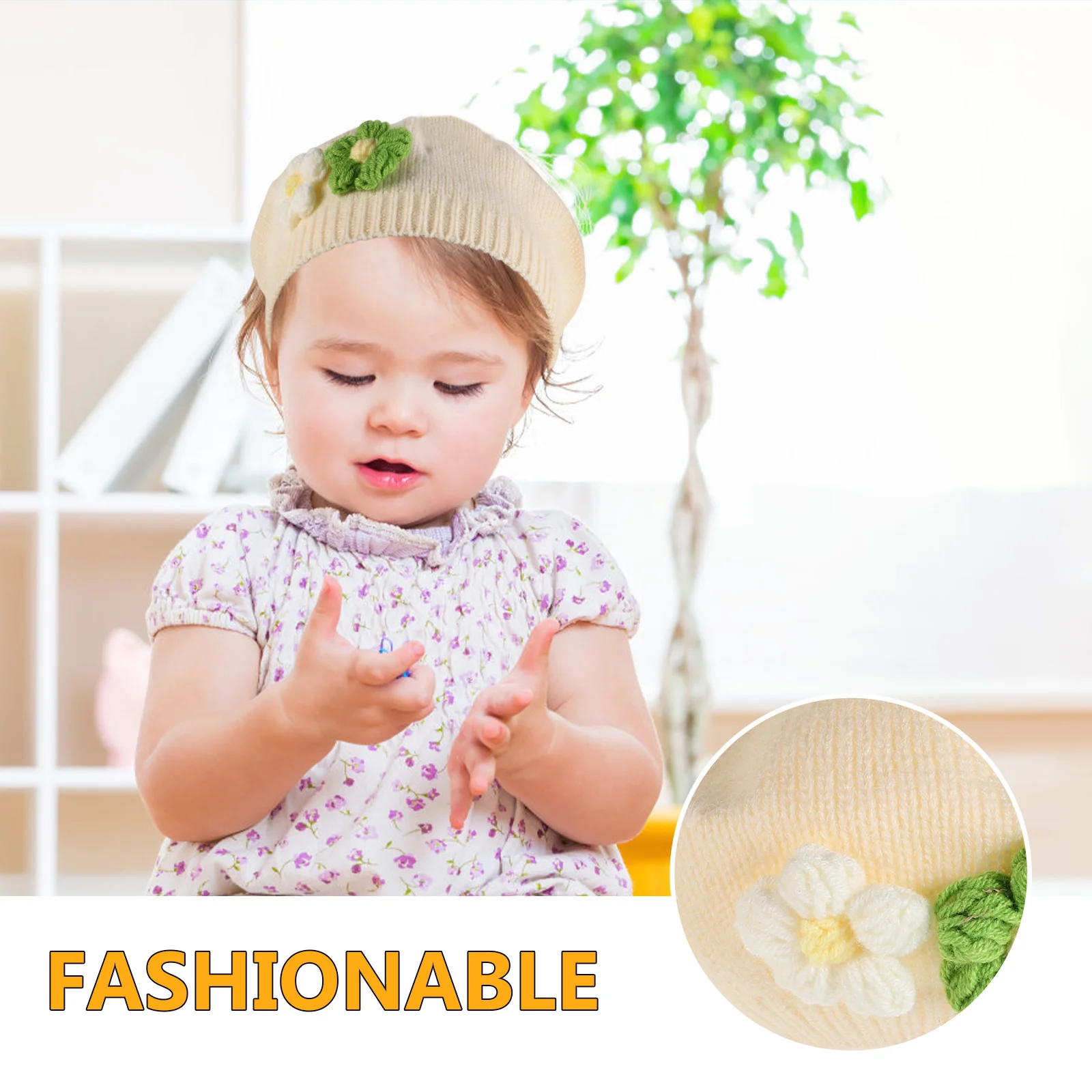 Boina para bebé, gorro de invierno tejido, boina para niña pequeña con flores, gorro de estilo francés, gorro para el frío, Dino - imagen 4