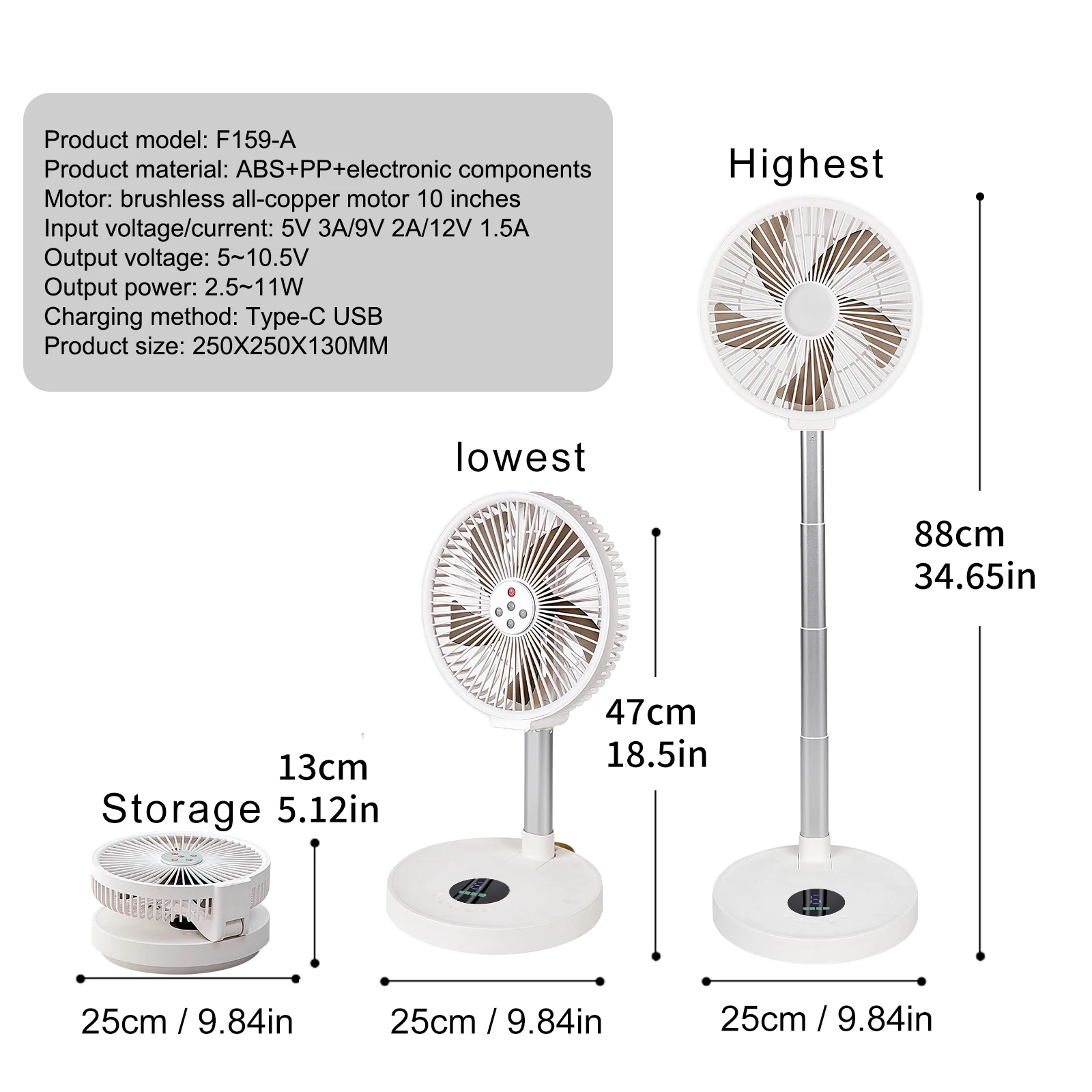 Ventilador de pie portátil con mando a distancia, ventilador de escritorio plegable, aspa de ventilador de 10 pulgadas, ventilador de Pedestal recargable para acampar - imagen 4