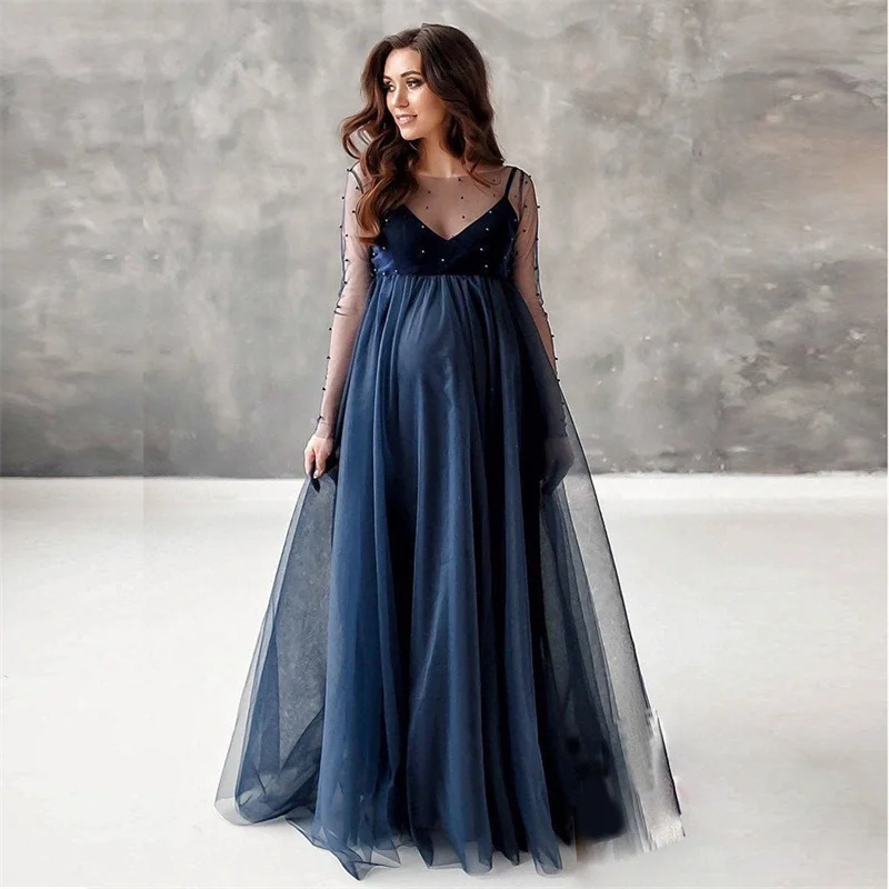Vestido premamá manga larga para sesión de fotos - imagen 5
