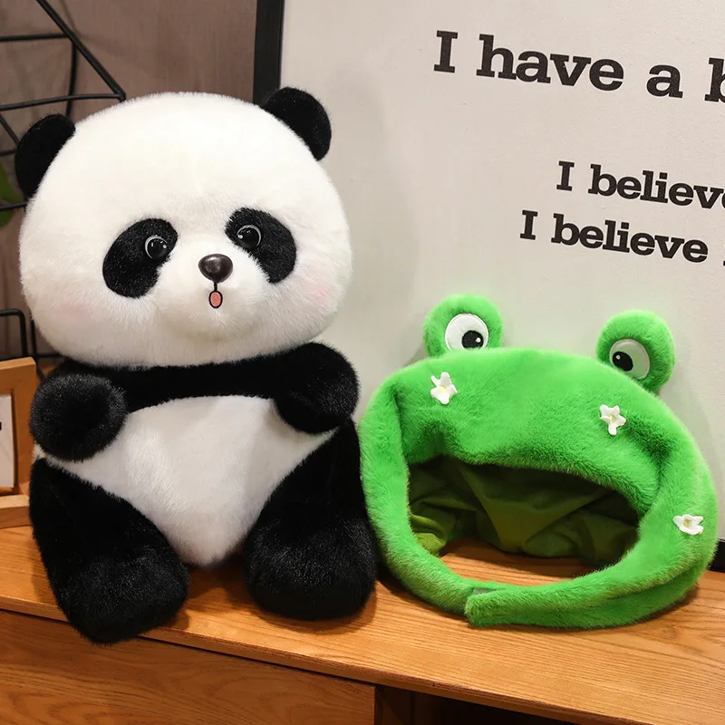Panda de peluche de alta calidad, muñeco suave de 25/35/45CM, sombrero de rana, juguete bonito, regalos de cumpleaños y Navidad - imagen 3