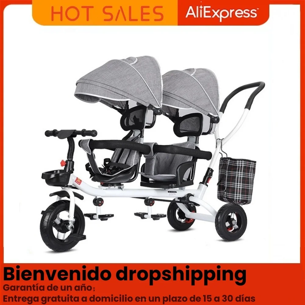 Triciclo doble multifuncional con asiento giratorio plegable para bebé
