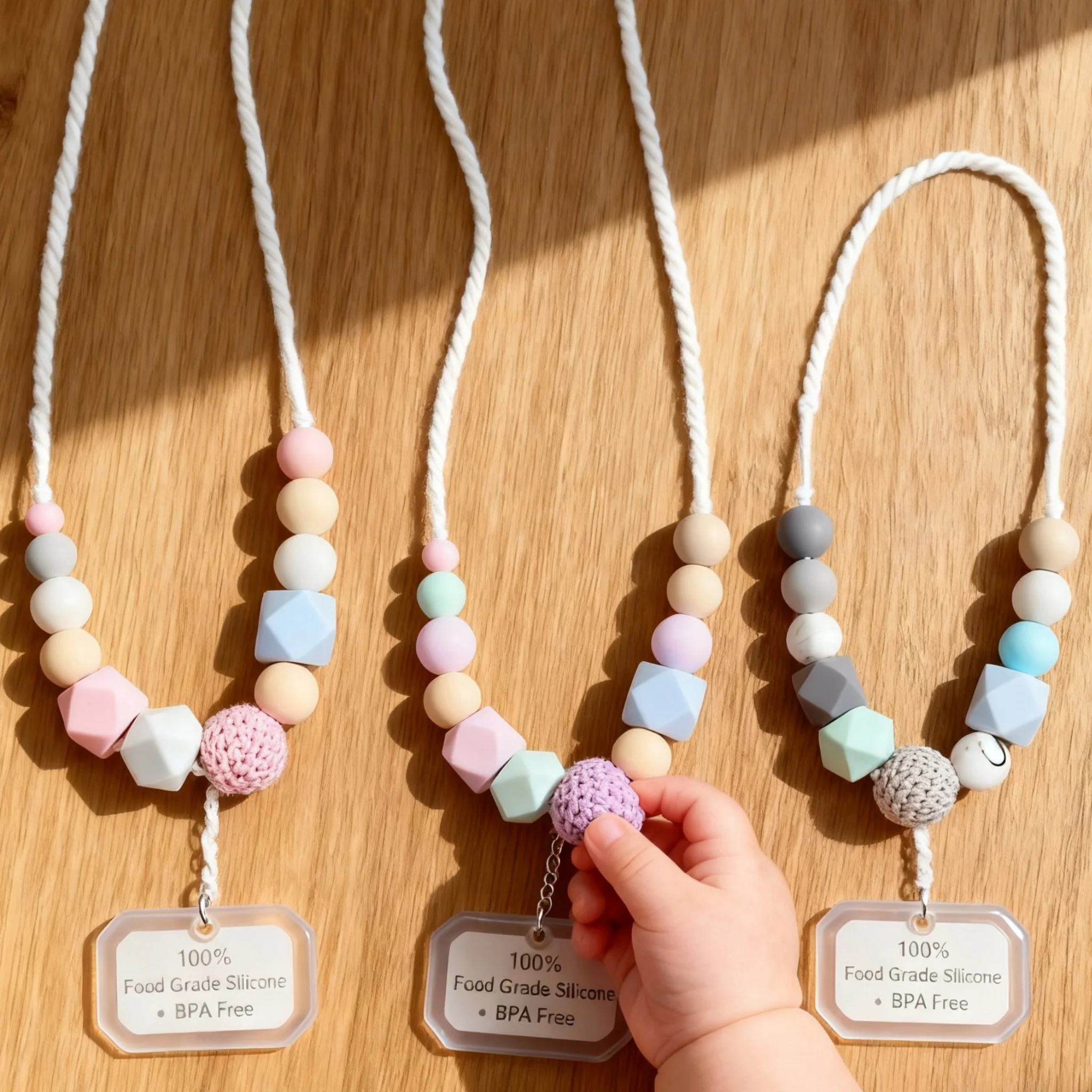 Collar de silicona para dentición de bebé, cuentas de silicona de calidad alimentaria, juguetes hexagonales para bebé, Perle de silicona sin BPA, mordedor para bebé, 1 ud. - imagen 3