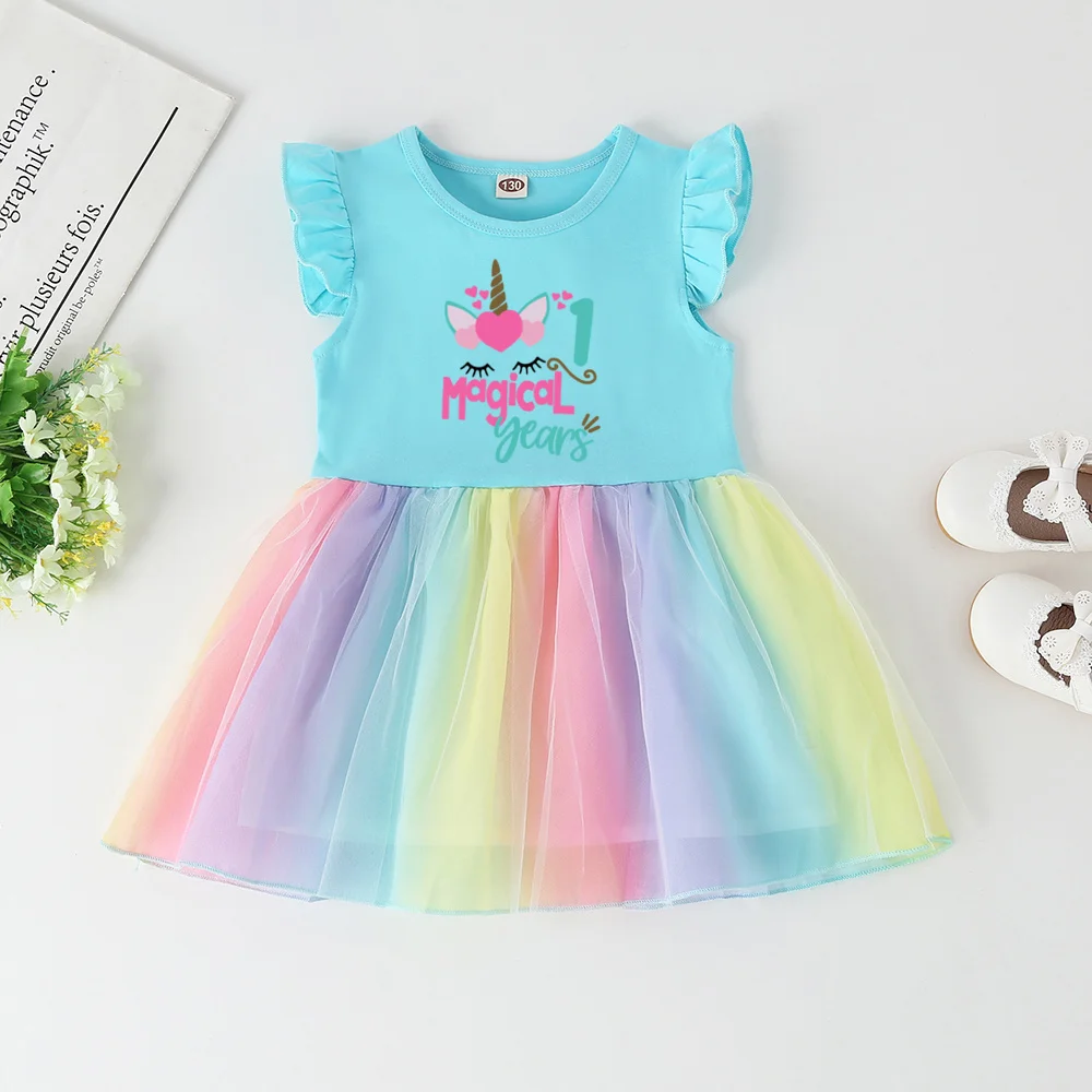 Vestido con estampado de unicornio para niña, ropa bonita para niña, traje de cumpleaños, vestidos de fiesta de cumpleaños, conjunto de vestido Tuu para niño pequeño - imagen 3