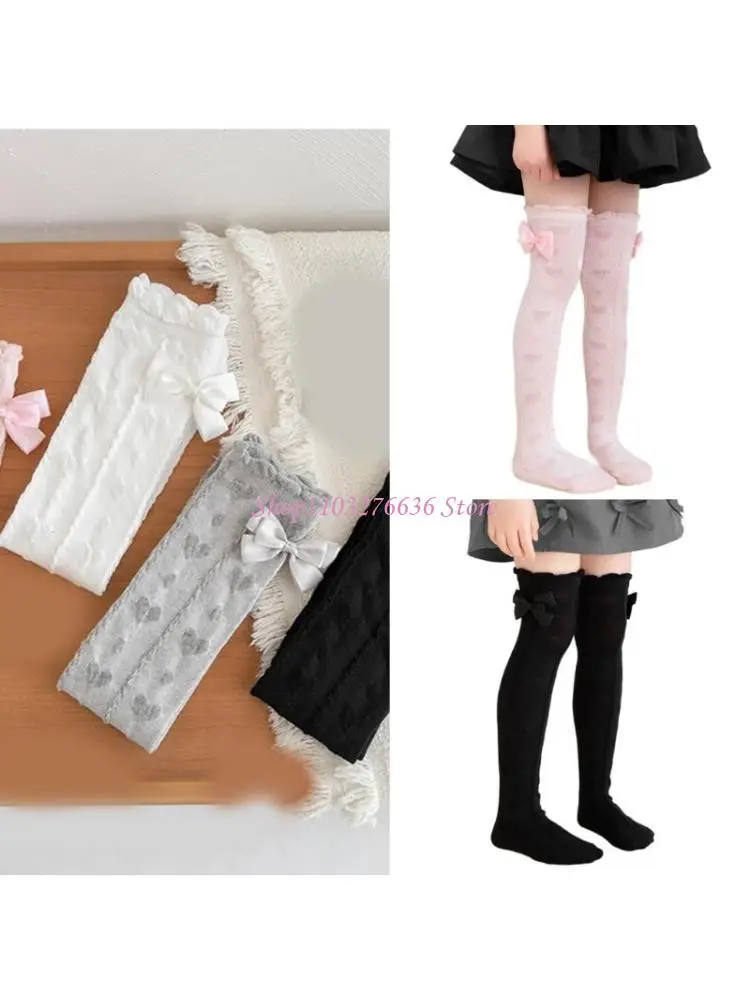 R6FD par calcetines para niños rodilla con diseños bowknot algodón suave y cómoda largas para edades 3 a
