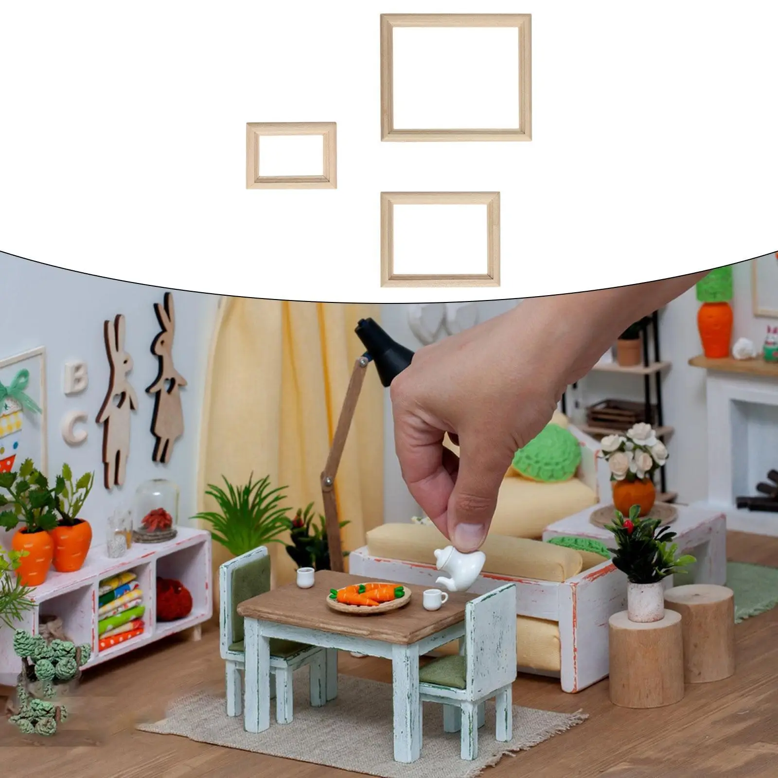 3x 1:12 Simulación Accesorios para casa de muñecas Marco de fotos de madera para niñas y niños - imagen 3