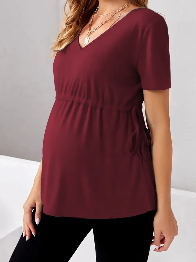 Camiseta premamá de manga corta lisa para verano fresca y cómoda - imagen 2