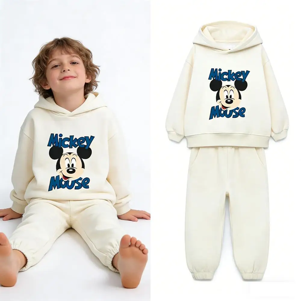 Sudadera de Mickey Mouse + Pantalones, conjunto de 2 piezas, ropa exterior, sudaderas con capucha de dibujos animados, pantalones que combinan con todo, camisetas con capucha con estampado bonito para niños, pantalones de chándal