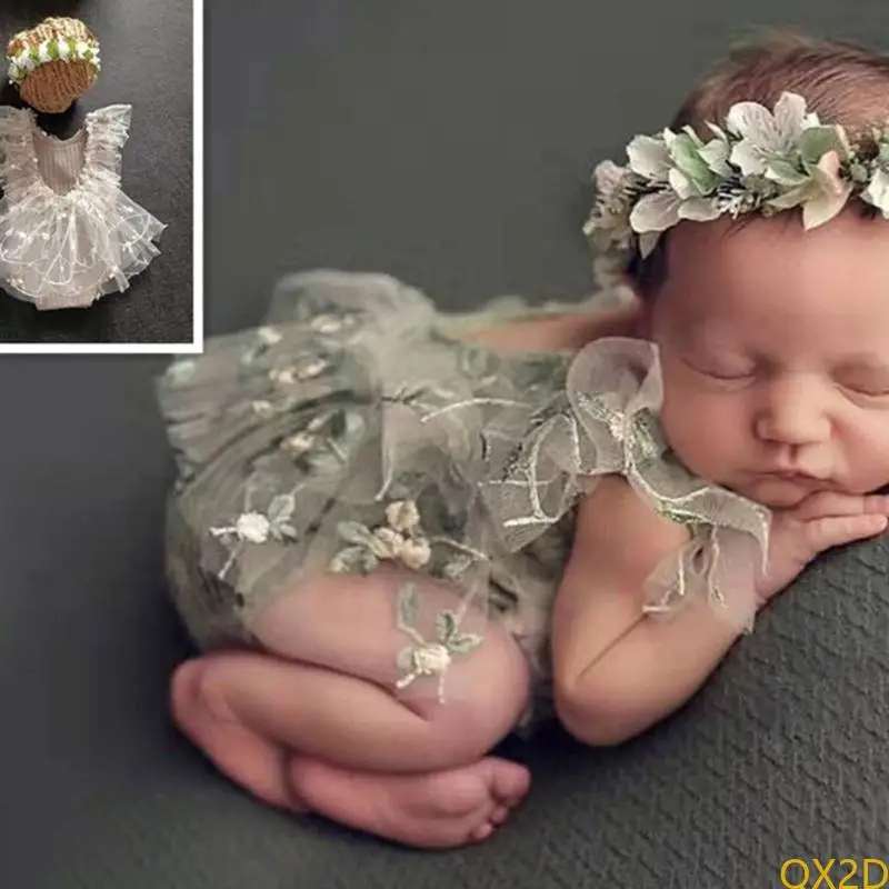 QX2D 1 Set Deliciced Lace Baby Fotography Vestido con banda para banda para sesiones fotos mágicas y eventos memorables - imagen 5