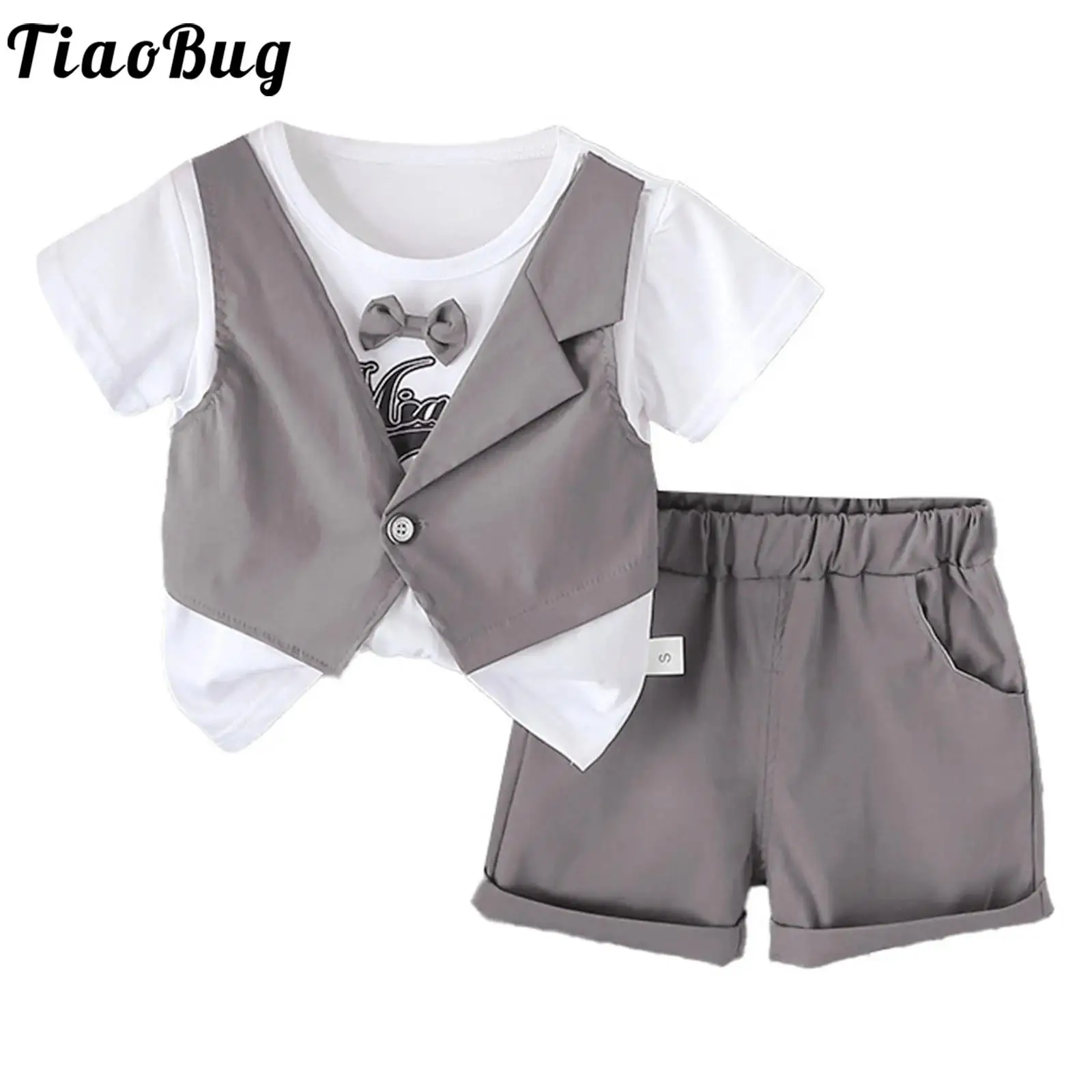 Conjunto de niño para fiesta con camisa falsa y pantalón corto