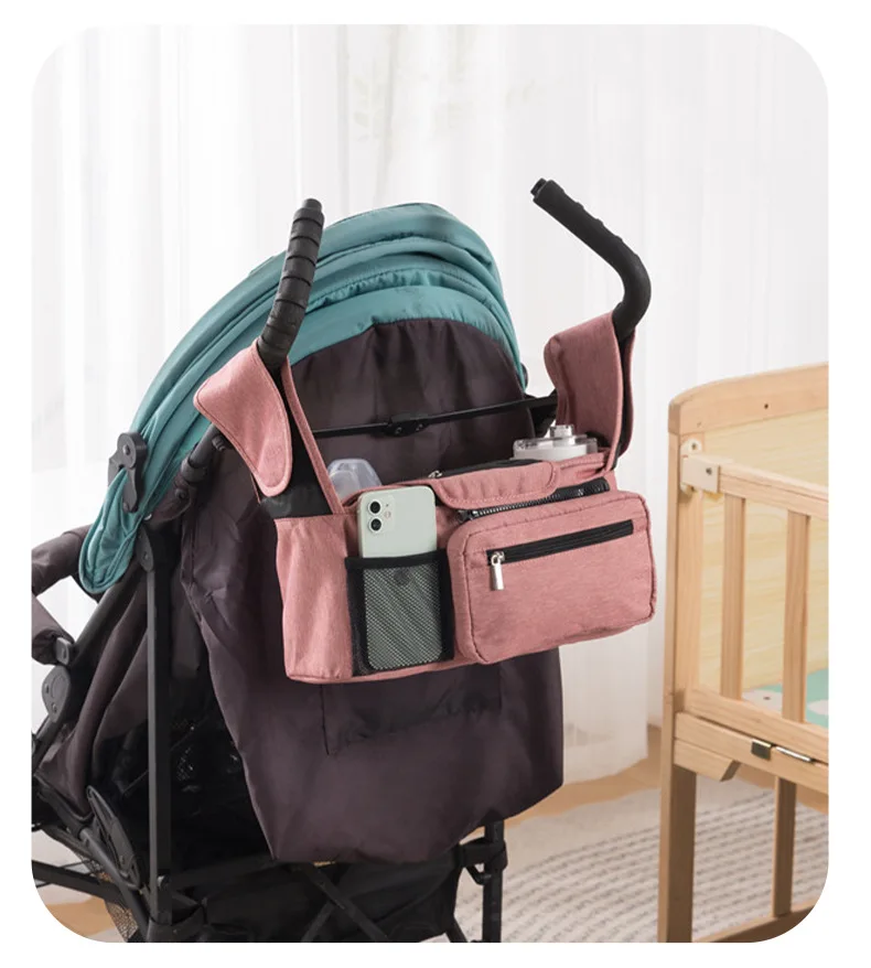 Almacenamiento de cochecito de bebé, bolsa colgante de viaje para bebé, bolso de hombro para mamá, portabotellas para teléfono, bolsa de pañales, accesorios para cochecito de bebé - imagen 2