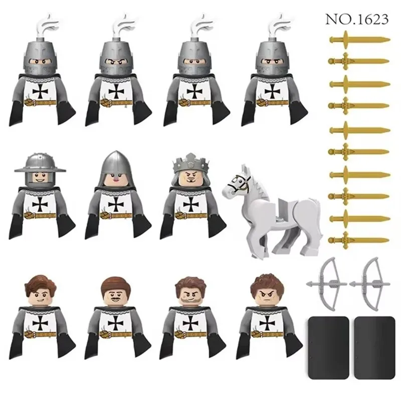 MOC-caballero de guerra militar Medieval, soldado, armas, casco, escudo, bloques de construcción compatibles, modelo DIY, ladrillos, juguetes para niños, regalos - imagen 5