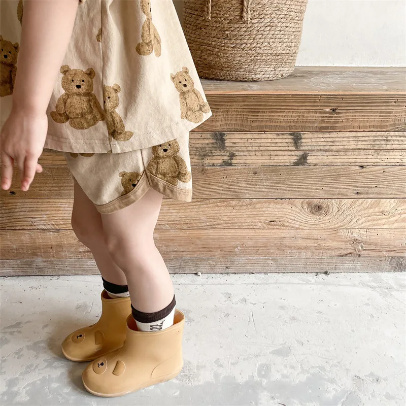 MILANCEL2023-Conjunto de ropa con estampado de oso para niños, traje Vintage de camiseta y pantalones cortos, conjunto de 2 piezas de ropa para niñas - imagen 3