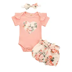 Conjunto mameluco acanalado con volantes y pantalón floral para niña