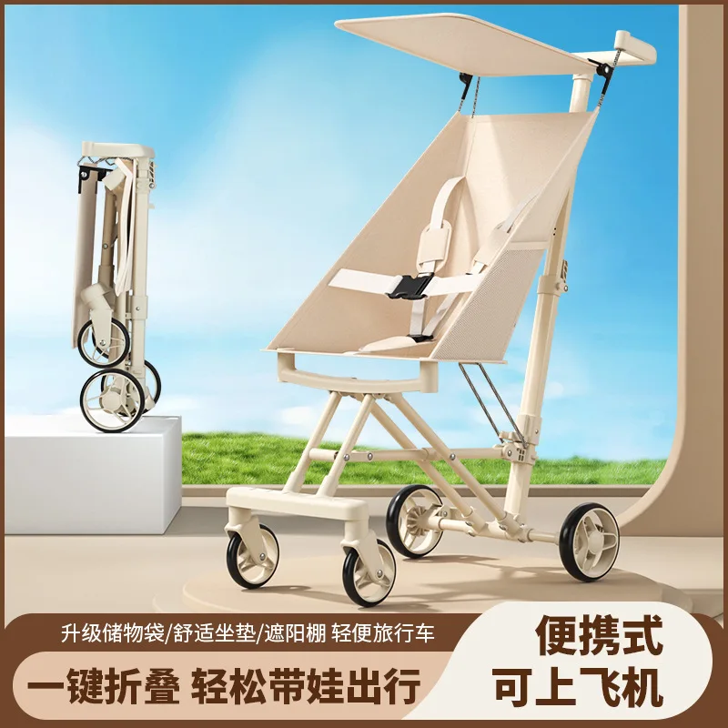 Carrito bebé ligero plegable con ruedas grandes y bolsillo portaobjetos - imagen 4