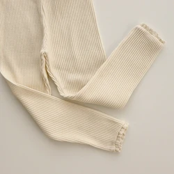 Pantalones a rayas para nina - mallas elasticos con ribete de encaje