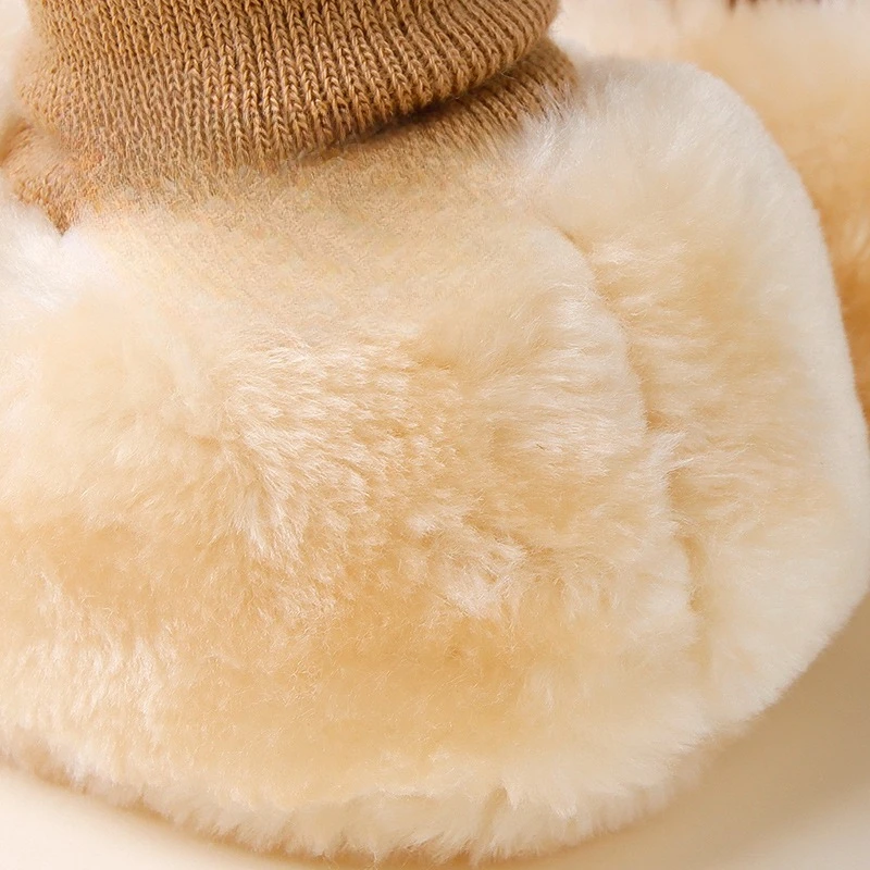 Zapatos gruesos de cuero de ante para bebé, botines cálidos de felpa para invierno, botines de piel para niñas, botines Unisex de piel de oveja para niños, primeros caminantes - imagen 4