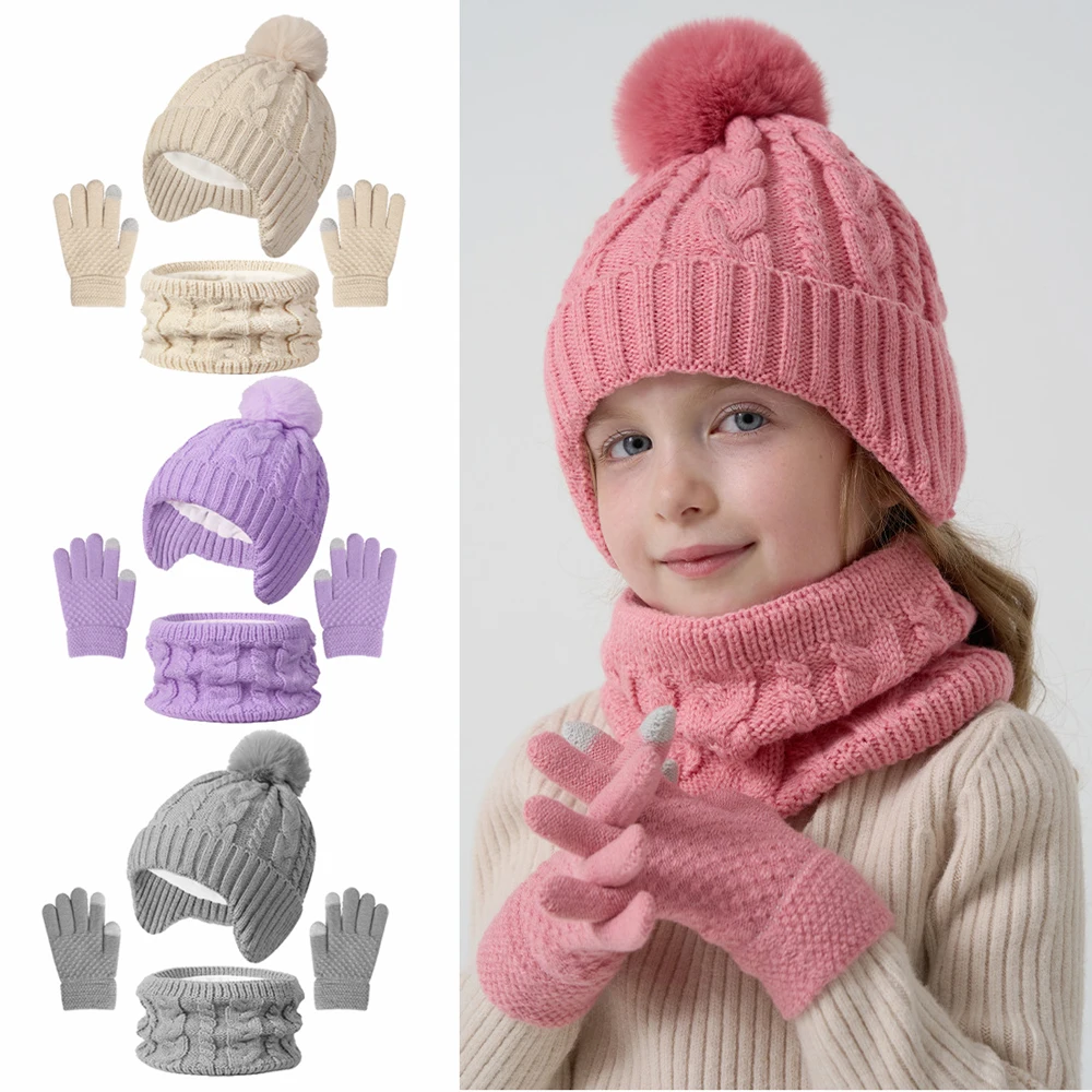 Gorro de punto con bufanda y guantes forro polar para niños