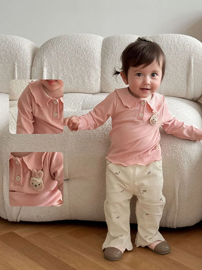 MILANCEL, nueva camisa de otoño para niños, 9M-5T, dulce camisa de conejito 3D para niñas, versión coreana, camiseta holgada con cuello para bebés - imagen 4