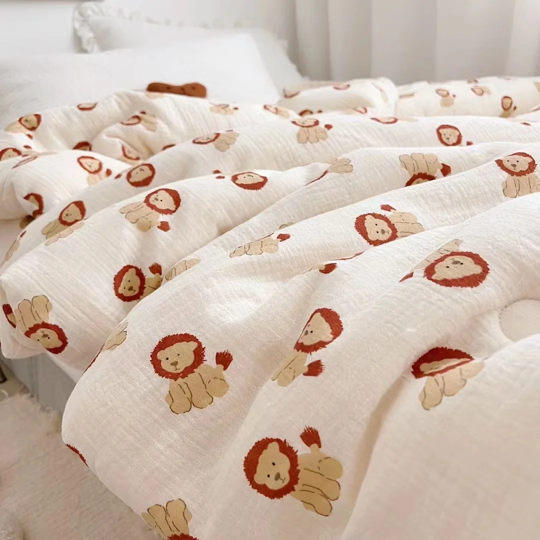 Edredón térmico de muselina de algodón para bebé, edredón suave con estampado de animales de oso león, manta de cuna para recién nacido, invierno