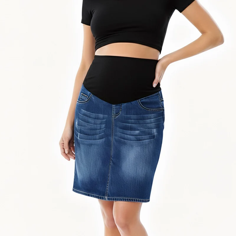 Falda de talla grande para ropa de maternidad, falda vaquera para mujeres embarazadas, soporte Abdominal para mujeres, falda vaquera para embarazo, falda de cintura alta - imagen 3