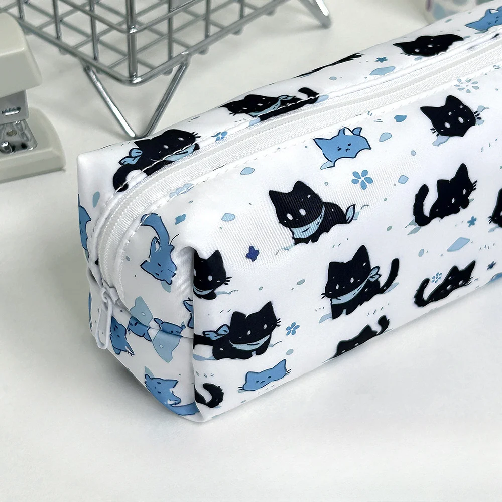 Bolsa de lápices con estampado de gato de nieve de dibujos animados, bolsa de lápices de almacenamiento de papelería para estudiantes de gran capacidad de alto valor para volver a la escuela - imagen 3