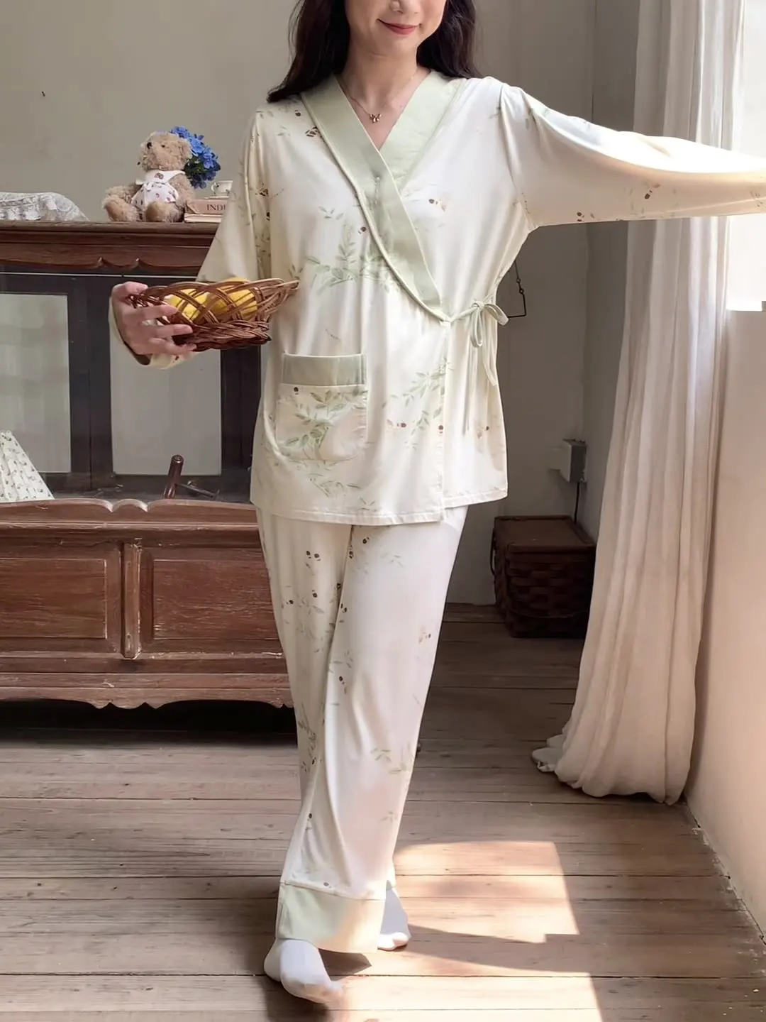 Pijamas de alimentación Modal de manga larga con cuello en V, pijamas de maternidad, traje de Hospital para mujeres embarazadas, ropa para el hogar 2023 - imagen 2