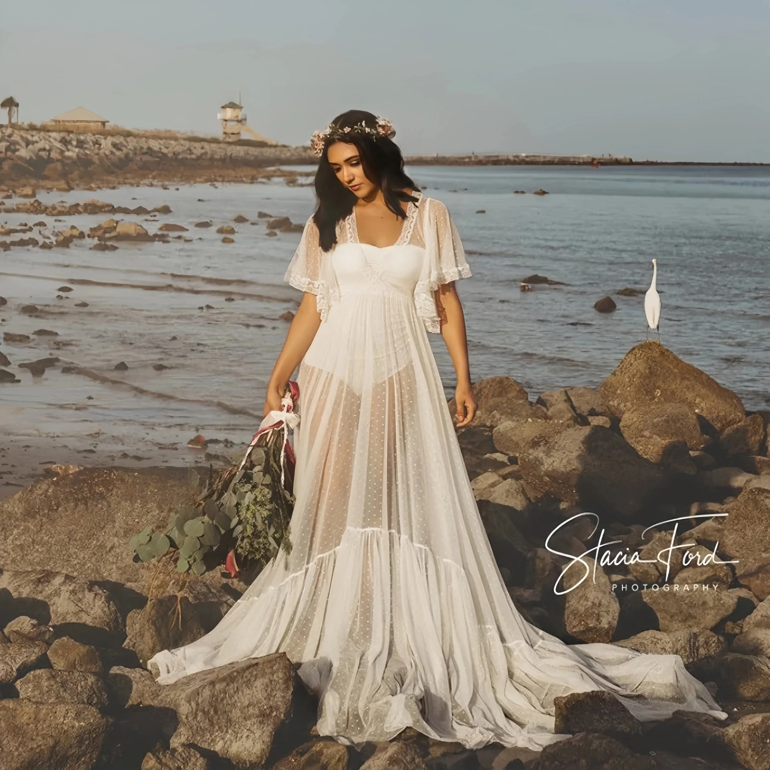Vestido de tul para embarazo en sesión de fotos – manga corta - imagen 4