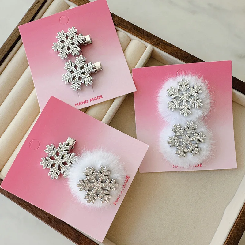 Par de pinzas para el cabello de copo de nieve de felpa de hadas: pasadores laterales pequeños para mujer, flequillo Tame, accesorios para el cabello elegantes de decoración festiva.