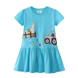 Vestido de algodón para niña de 2 a 7 años, vestidos azules bordados de verano para niñas pequeñas, ropa informal para niños