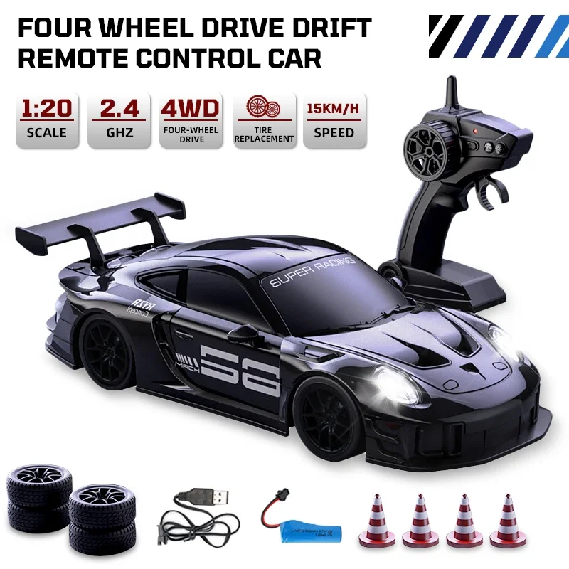 Coche de deriva RC 1/20 4WD, vehículo de carreras, modelo de coche de juguete con luces 2,4G 4CH, coche deportivo con Control remoto, juego de competición para niños, juguete para niños - imagen 2