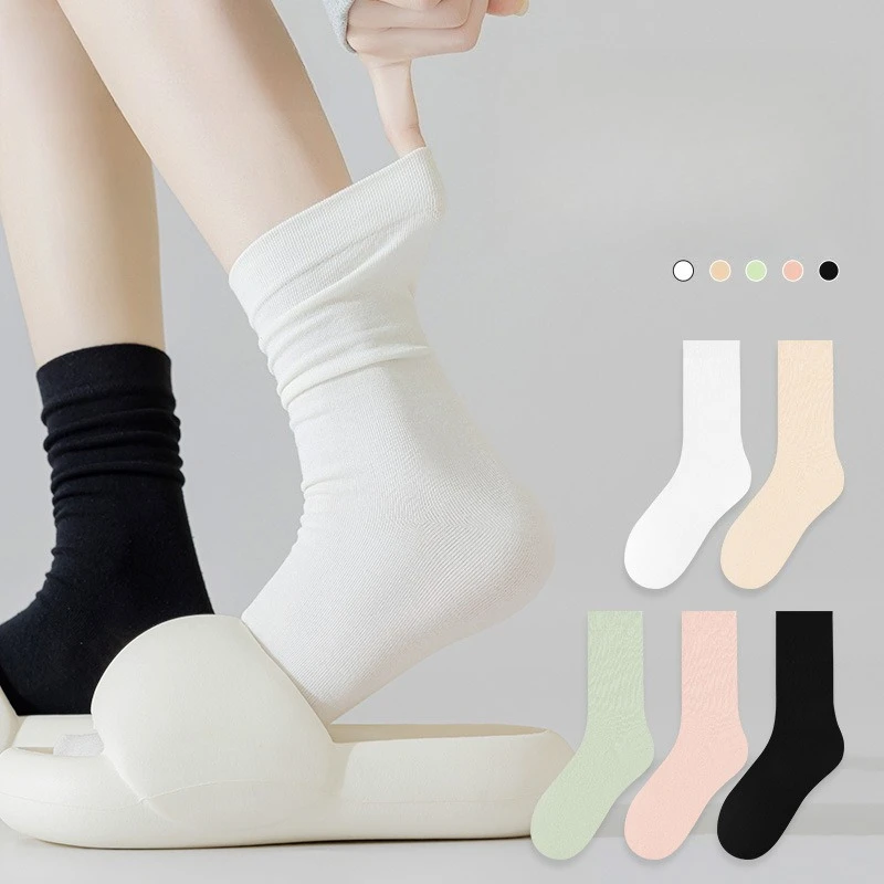 Calcetines holgados de media pantorrilla para mujer, calcetines posparto transpirables, absorbentes del sudor, para primavera y otoño, 5 uds. - imagen 2