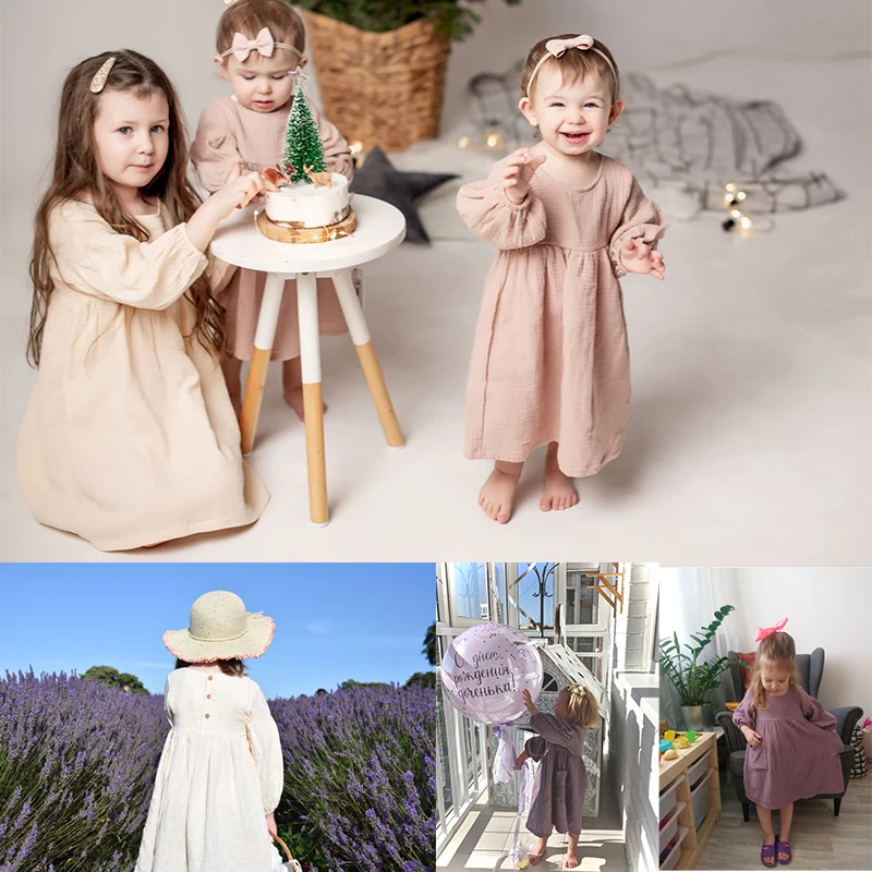 Vestido de algodón orgánico doble gasa con bolsillos para niña - imagen 2