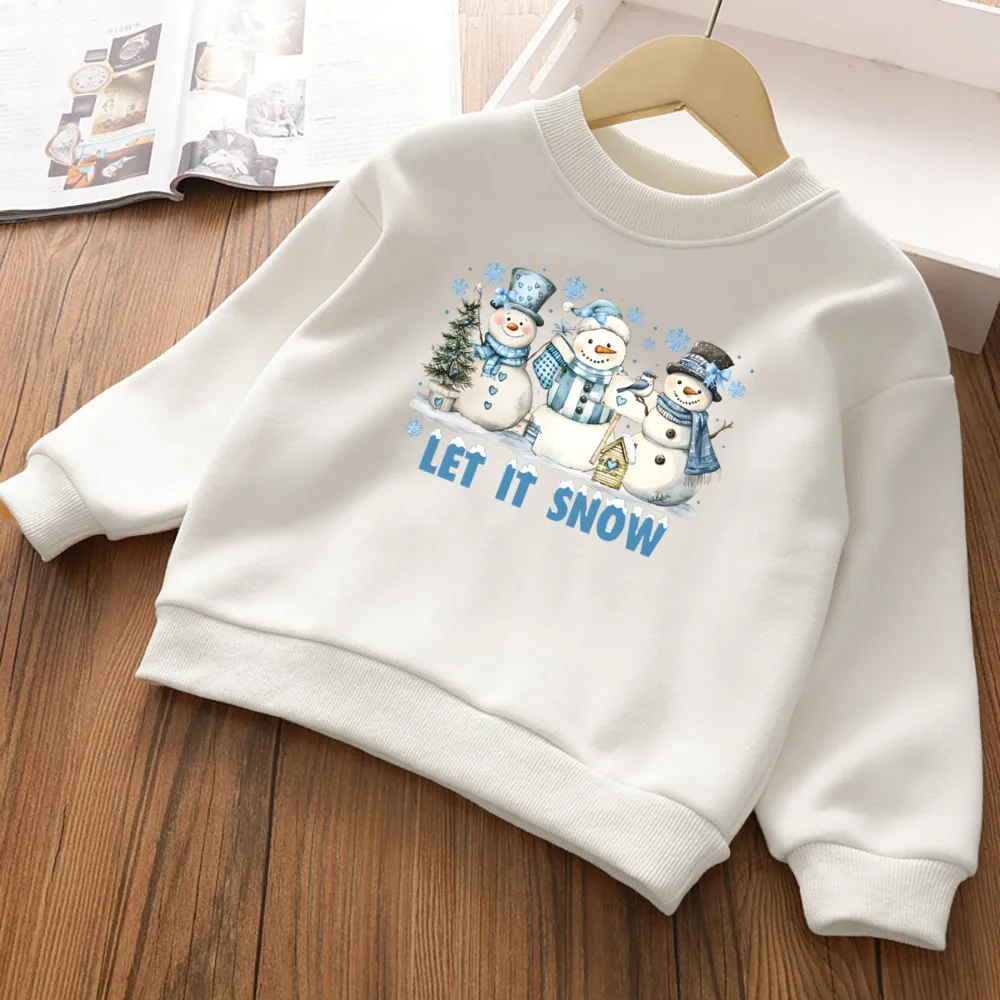 Sudadera con capucha de lana para niños y niñas, ropa de manga larga con estampado de lazo de muñeco de nieve, atuendo de vacaciones de Navidad, Invierno - imagen 3
