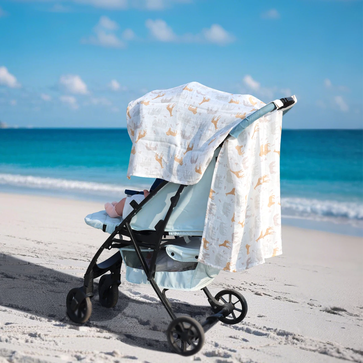 Elinfant 1 unidad de dosel para asiento de coche de bambú, funda para asiento de coche de bebé de muselina transpirable, funda para cochecito, funda de protección solar a prueba de viento - imagen 5