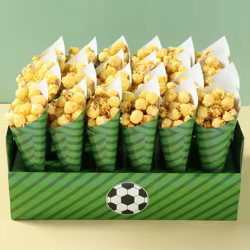 Conos de papel temáticos fútbol para fiestas de cumpleaños infantiles