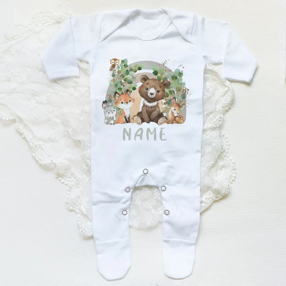 Traje de dormir personalizado con diseño de animales del bosque, traje de dormir con nombre personalizado para bebé, traje para volver a casa, regalo de ducha para recién nacido - imagen 4