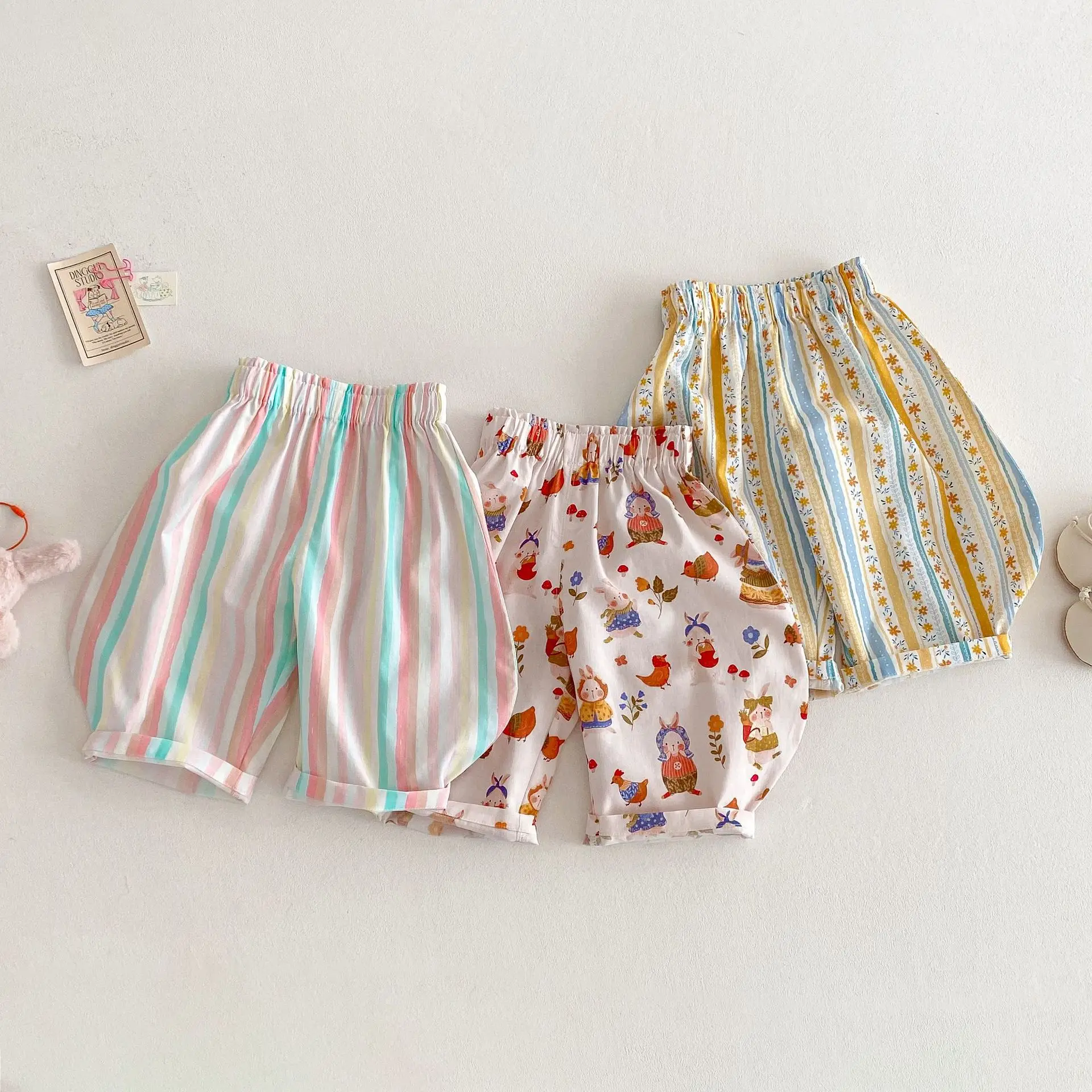 Pantalones finos de verano para niños, pantalones hasta el tobillo repelentes de mosquitos para niñas, pantalones casuales a rayas y florales para bebés y niños - imagen 3