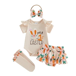 Traje de Pascua para niña: mono con letras y shorts de conejito