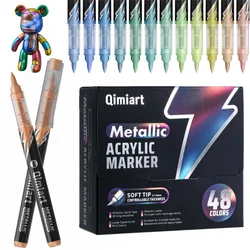 Rotuladores de pintura acrílica metálica, juego de marcadores metálicos acrílicos de pincel suave de 48 colores, bolígrafos de pintura con brillo para papel negro, pintura de roca