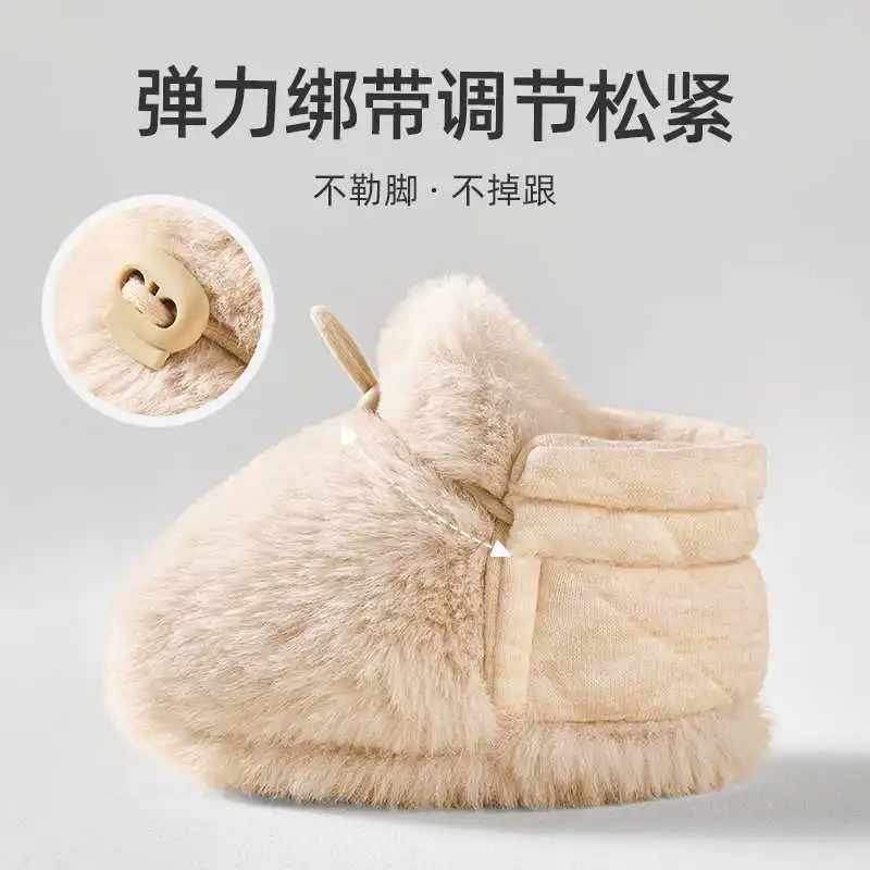 Zapatos de bebé de 0 a 1 año, zapatos de algodón de felpa para caminar, Otoño Invierno, suelo para recién nacido, suela blanda, anticaída, cálidos - imagen 3