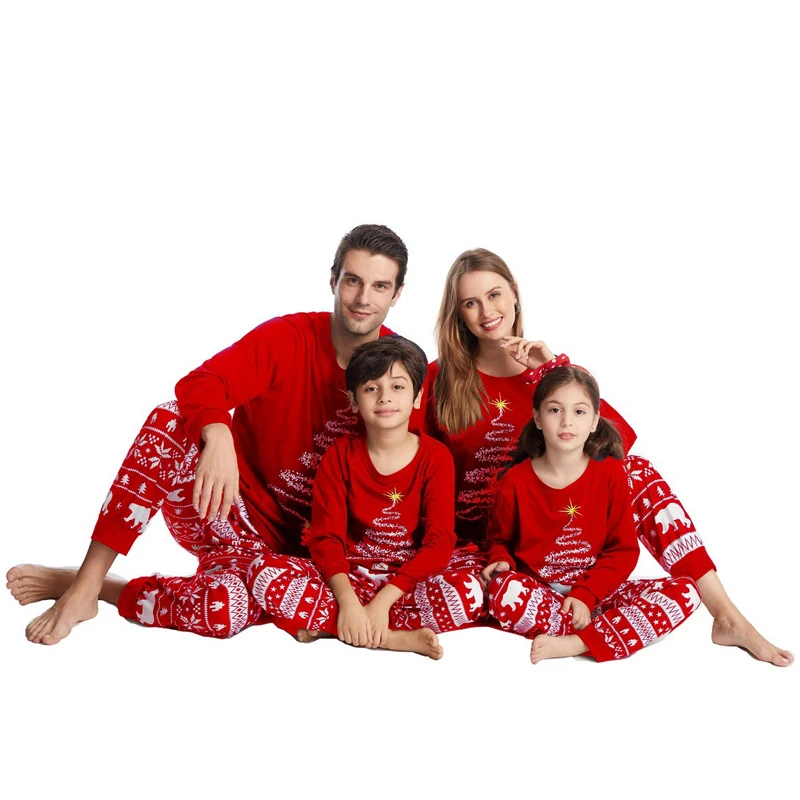 Conjuntos de pijamas con capucha familiar, pijamas navideños con estampado de cuadros, ropa de manga larga, ropa de descanso, pijamas rojos y marinos, 2 unids/set - imagen 5