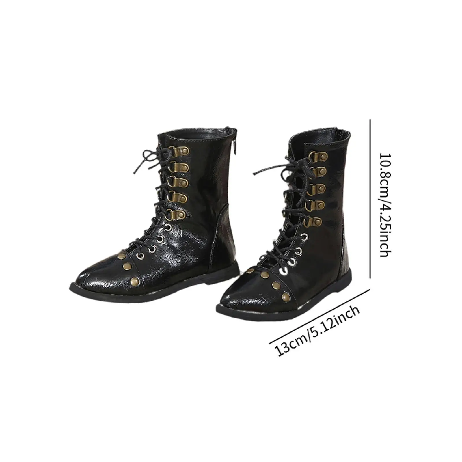 60cm Boy Doll Shoes with Lacing and Zipper Boot Classic Casual Black PU Stylish Studded Rivet Boots Lace up Motorcycle Boots