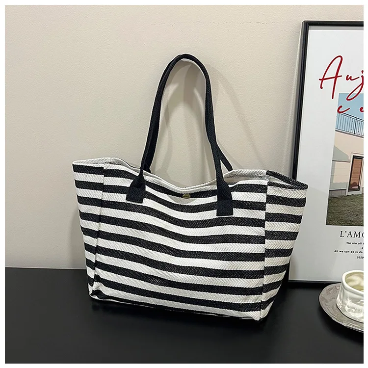 Bolso de hombro a rayas para mamá – Lona gran capacidad trabajo - imagen 2